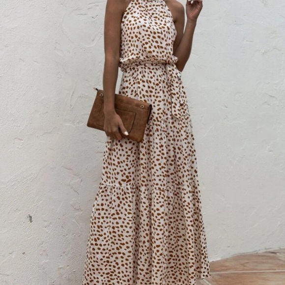 Boho polka dot belted layer ruffle halter dress - Picture 5 of 8